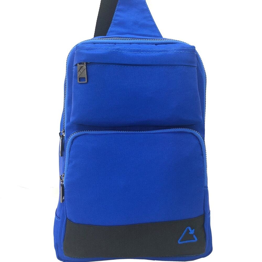 NEW Steve Madden Blue Sling Bag Backpack Adjustable Front Zippered Pocket Gym